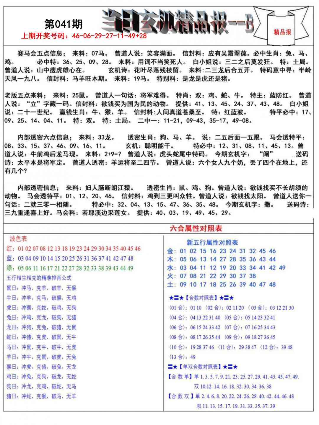 041期当日玄机精品报B[图]